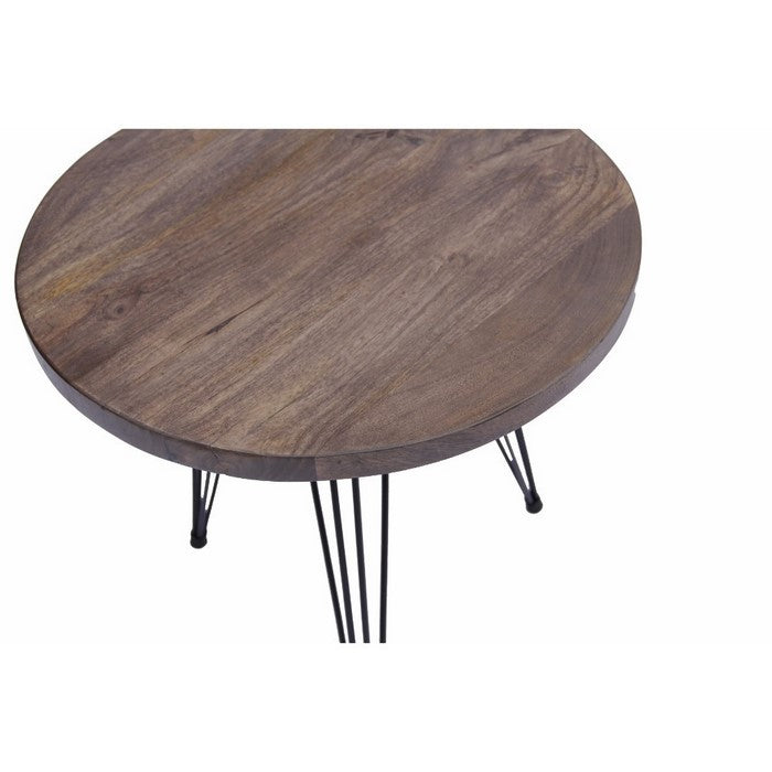 The Urban Port Industrial Style Round Top End Table With Metal Wire Style Legs, Brown And Black