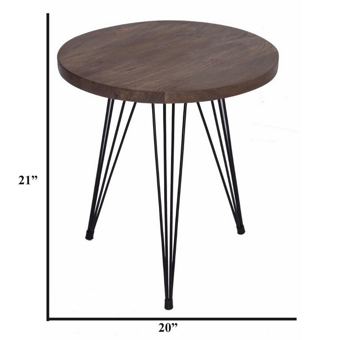 The Urban Port Industrial Style Round Top End Table With Metal Wire Style Legs, Brown And Black