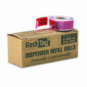 Redi-Tag 91002 Arrow Message Page Flag Refills, "Sign Here", Red, 120 Flags per Roll (Box of 6 Rolls)