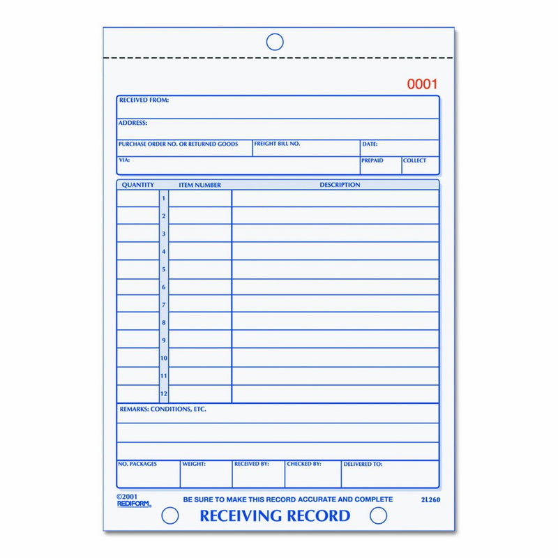 Rediform Receiving Record, Carbonless Triplicate, 5.5 x 7.5 Inches, 50 Sets per Book (2L260)