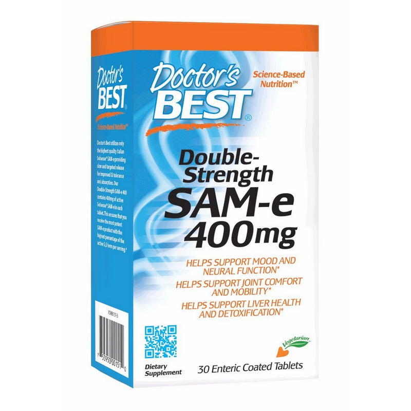 Doctor's Best SAM-e 400 mg, Vegan, Gluten Free, Soy Free, Mood and Joint Support, 30 Enteric Coated Tablets