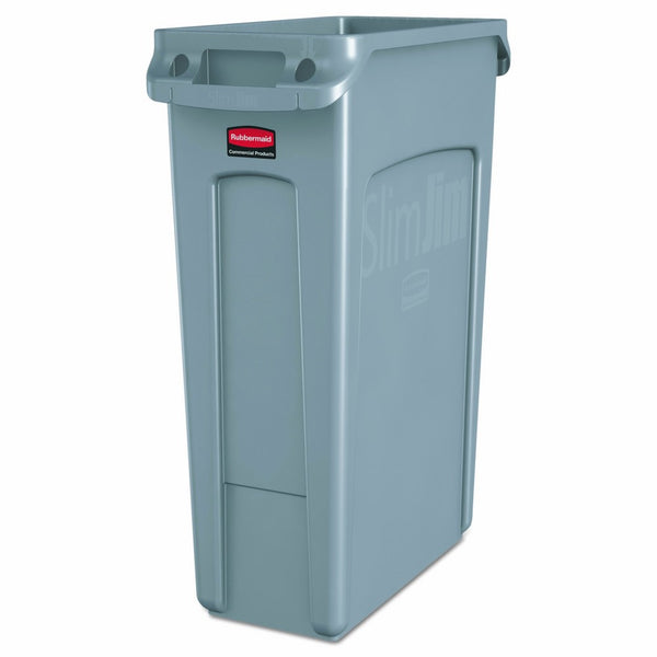 Rubbermaid Commercial Products Slim Jim Trash Can Waste Receptacle with Venting Channels, 23 Gallons, Gray (FG354060GRAY)