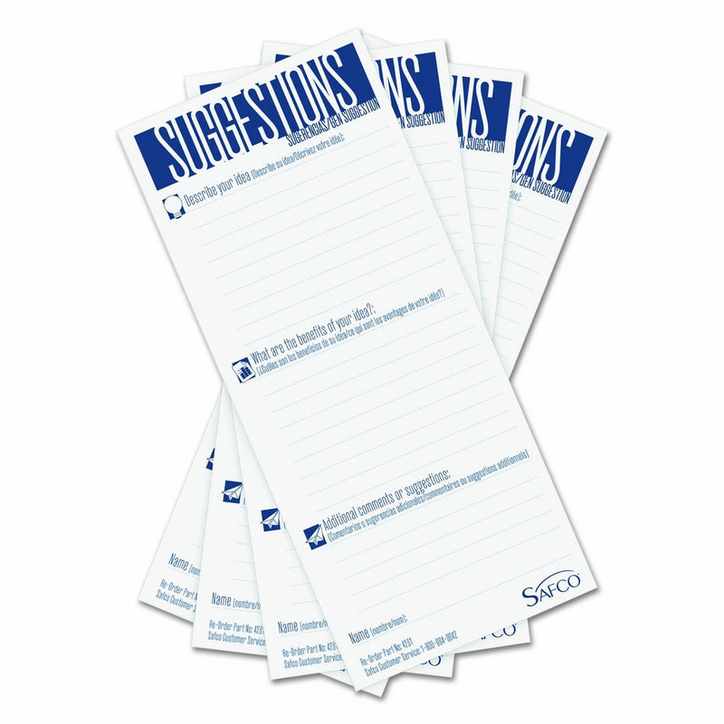 Safco 4231 Suggestion Box Cards, 3-1/2 x 8, White (Pack of 25 Cards)