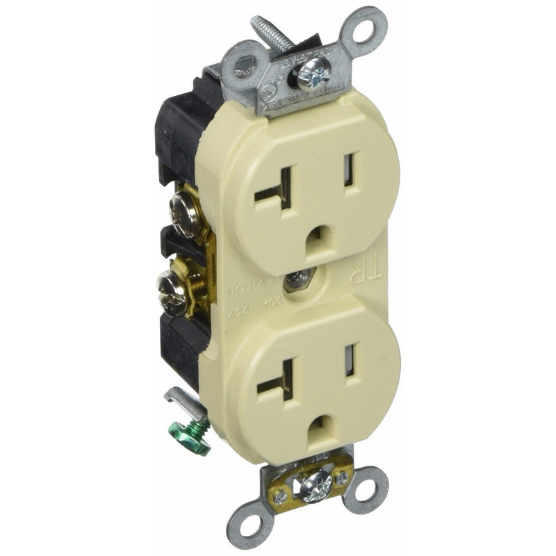 Leviton TBR20-I 20-Amp 125-Volt NEMA 5-20R, 2P, 3W, Tamper-Resistant, Duplex Receptacle, Ivory