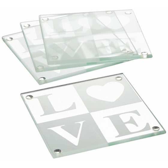 LOVE Glass Coaster Gift Set with Ribbon and Thank You Tag