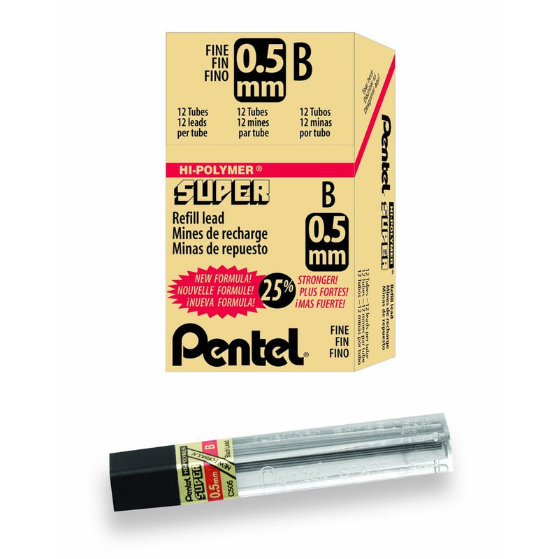 Pentel Super Hi-Polymer Lead Refill, 0.5mm, Fine, B, 144 Pieces of Lead (C505-B)