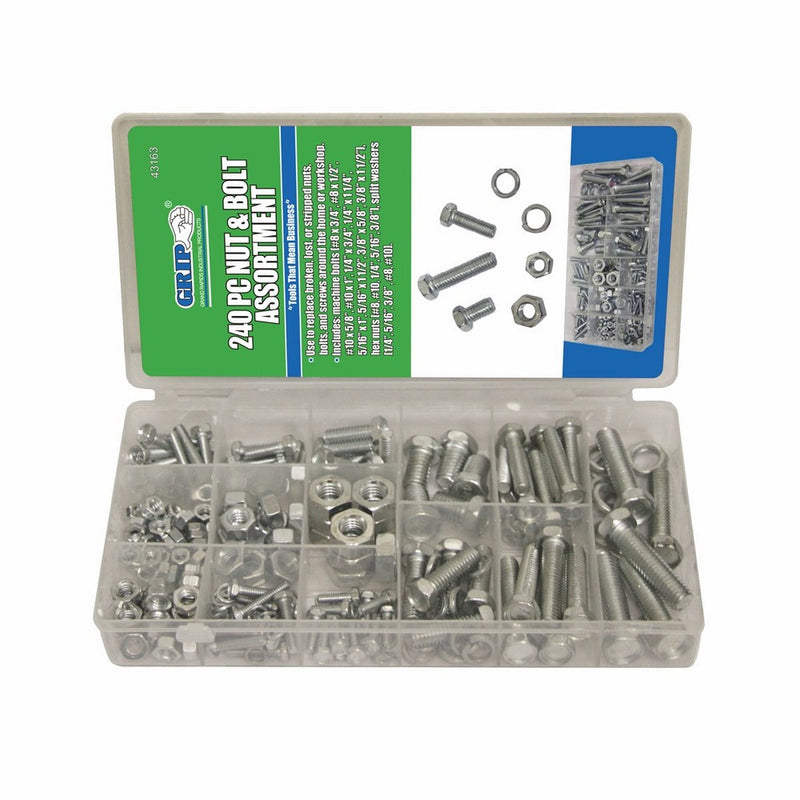 Grip Nut & Bolt Assortment-Sae, 240 Piece