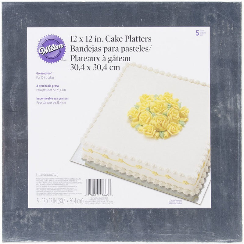 Wilton Silver 12-Inch Square Cake Platters, 5 Count