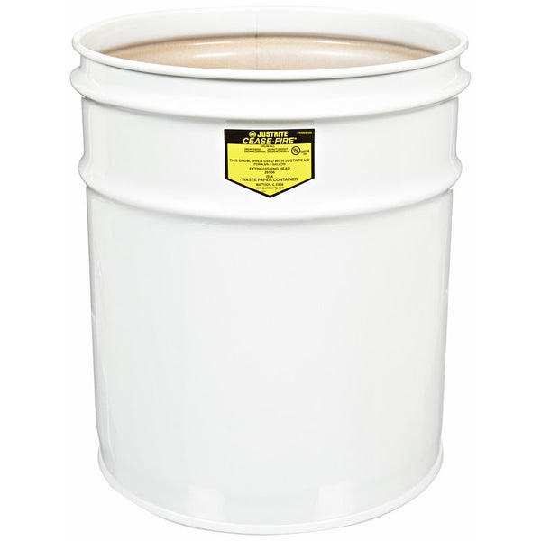 Justrite 26040W Cease-Fire Steel Drum, 4.5 Gallon Capacity, 11-7/8" OD x 13-1/4" Height, White