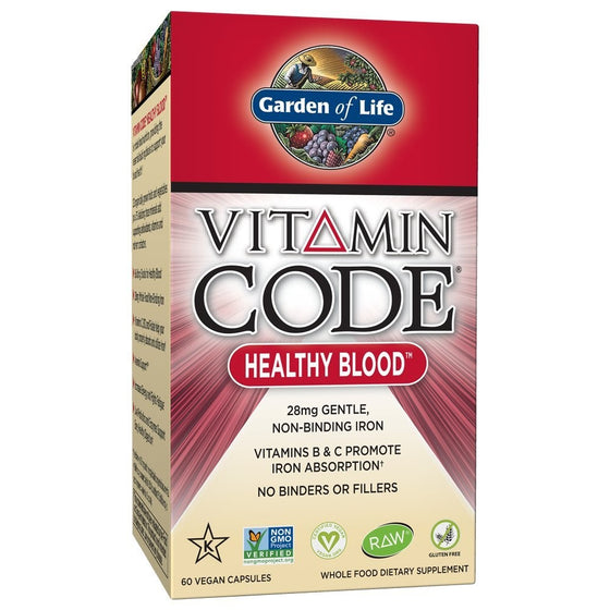 Garden of Life Iron Supplement - Vitamin Code Healthy Blood Raw Whole Food Vitamin, Vegan, 60 Capsules