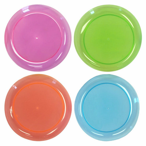 Party Essentials Hard Plastic 9-Inch Round Party/Luncheon Plates, Assorted Neon, 20-Count