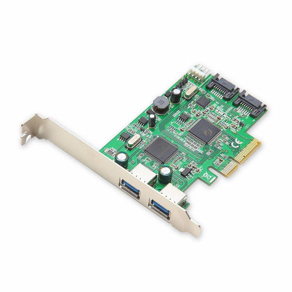 Syba SD-PEX50055 2 Port USB 3.0 and 2 Port SATA III PCIe 2.0 x 4 Controller Card Green grey