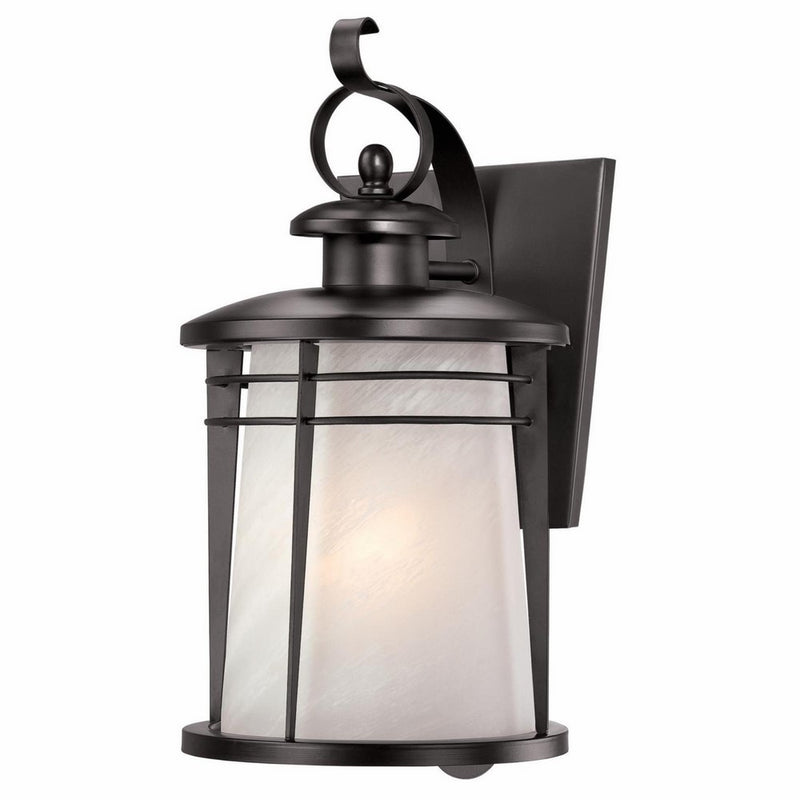 Westinghouse 6674200 Senecaville One-Light Exterior Wall Lantern, Weathered Bronze Finish on Steel with White Alabaster Glass