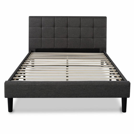 Zinus Upholstered Square Stitched Platform Bed with Wooden Slats, King