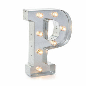 Darice Silver Metal Marquee Letter P – Industrial, Vintage Style Light Up Letter Includes an On/Off Switch, Perfect for Events or Home Décor (5915-717)