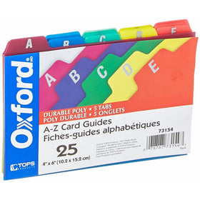 Oxford Poly Index Card Guides, Alphabetical, A-Z, Assorted Colors, 4" x 6" Size, 25 Guides per Set (73154)