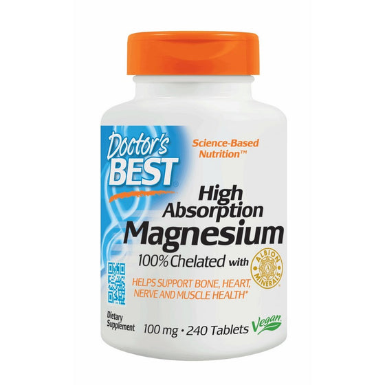 Doctor's Best High Absorption Magnesium Glycinate Lysinate, 100% Chelated, Non-GMO, Vegan, Gluten Free, Soy Free, 100 mg, 240 Tablets