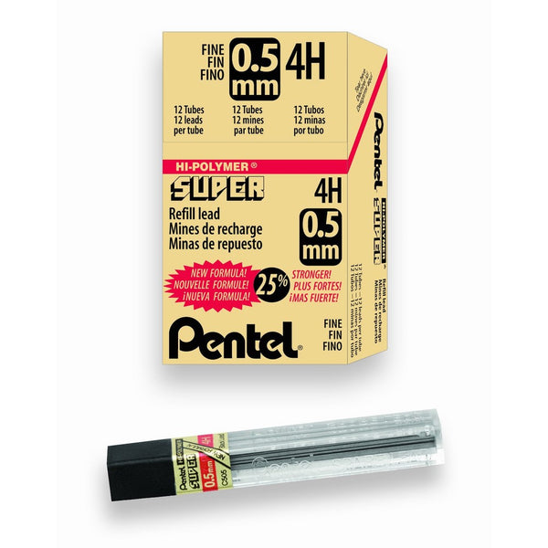 Pentel Super Hi-Polymer Lead Refill, 0.5mm, Fine, 4H, 144 Pieces of Lead (C505-4H)