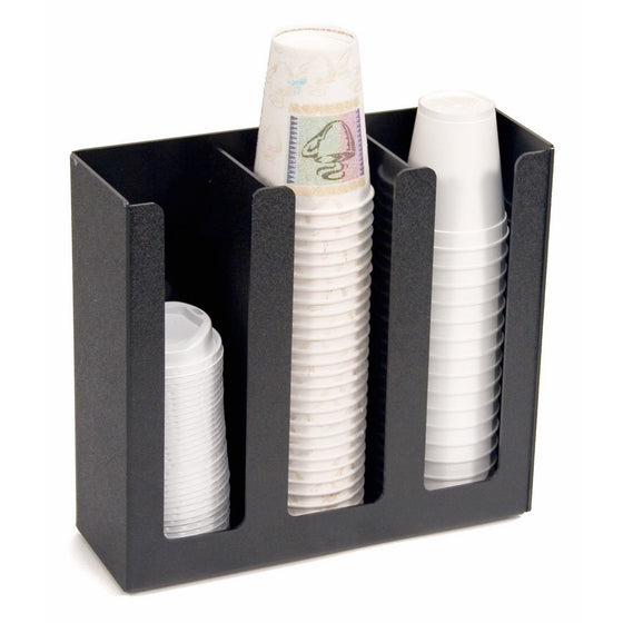 Vertiflex 3-Column Cup and Lid Holder, 12.75 x 4.5 x 11.75 Inches, Black (VFPC-1000)