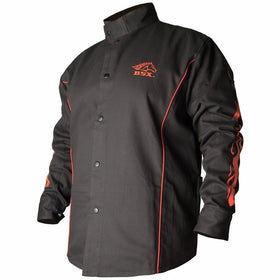 BLACK STALLION BSX FR Welding Jacket - Black w/Red Flames - MEDIUM