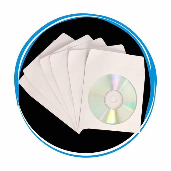 CD DVD White Paper Sleeves 80 Gram with Clear Window 1000 Pack