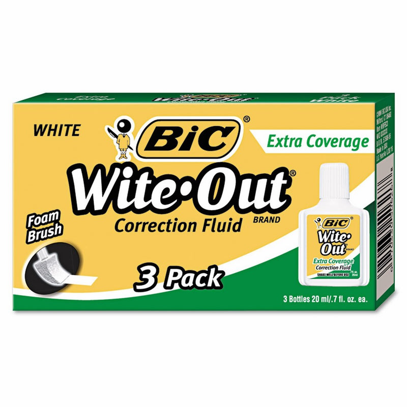 Bic Corporation Correction Fluid, Extra Coverage Formula, 20Ml, 3/Box, White