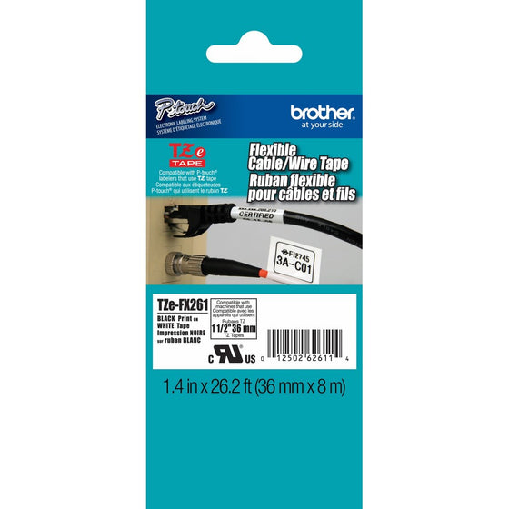 Brother Laminated Flexible ID Black on White 1 1/2 Inch Tape - Retail Packaging (TZeFX261) - Retail Packaging