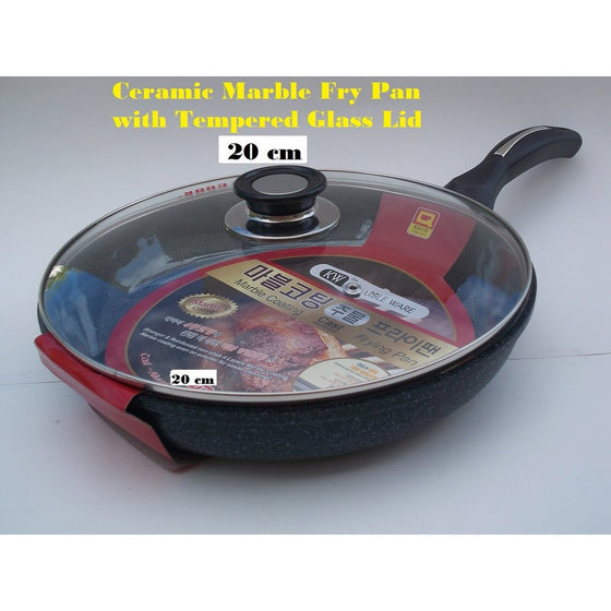 Ceramic Marble Coated Non Stick Cast Aluminium Fry Pan with Lid, 20 cm (8 inches)