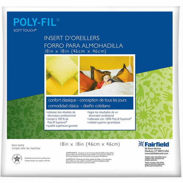 Fairfield Poly-Fil Soft Touch Square Pillow, 18-Inch, White, 1 Pillow