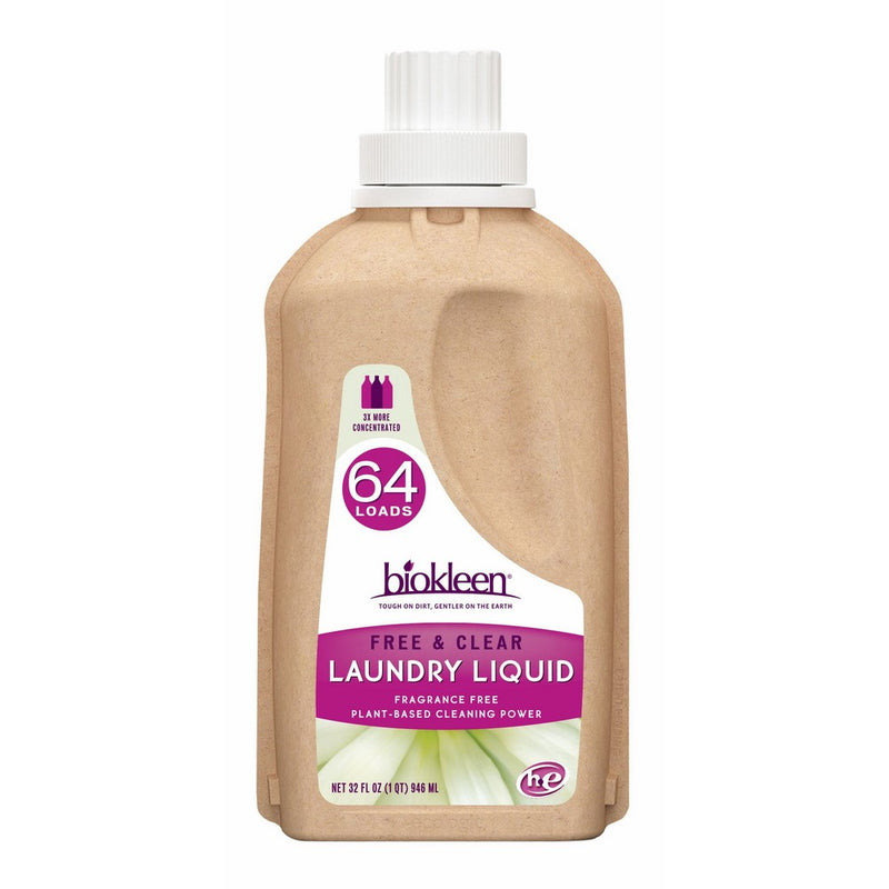 Biokleen Laundry Liquid, Free & Clear, 32 oz - 64 HE Loads/32 Standard Loads