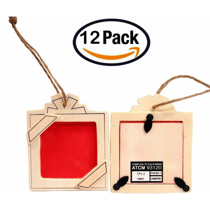 Creative Hobbies Unfinished Wood Square Present Picture Frame Ornaments -Great Group Kids Project!- Package of 12