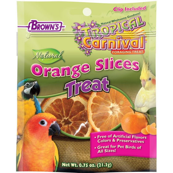 F.M. Brown's Tropical Carnival Natural Orange Slices Pet Bird Foraging Treat, Sun-Ripened, USA Harvested, 100% Edible, Natural Vitamin C, 0.75oz