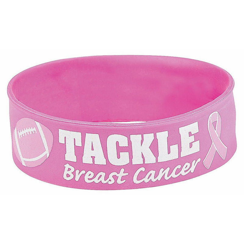 Tackle Breast Cancer Big Band Bracelets (12 Pack) 1" X 8". Rubber.