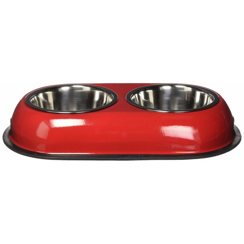 Iconic Pet 4 Cup Color Splash Stainless Steel Double Diner for Dog/Cat (2 Pack), Red, 1 quart/32 oz