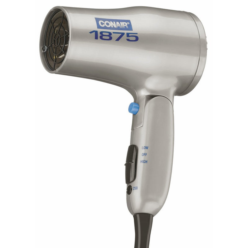 Conair 1875 Watt Compact Hair Dryer with Folding Handle; Dual Voltage; Grey