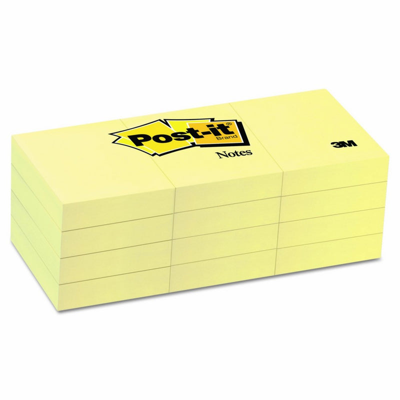 Post-it Notes, 1.5 in x 2 in, Canary Yellow, 12 Pads/Pack (653)