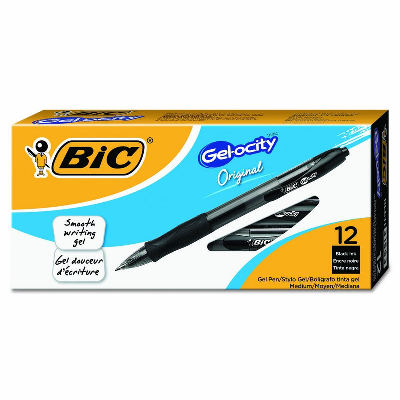 BIC Gel-ocity Original Retractable Gel Pen, Medium Point (0.7 mm), Black, 12-Count