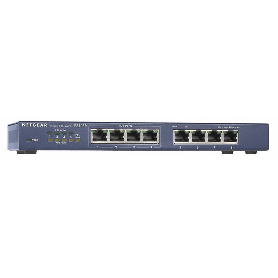 NETGEAR 8 Port Fast Ethernet Unmanaged Switch, 4xPoE 56W, ProSAFE Lifetime Protection (FS108P)