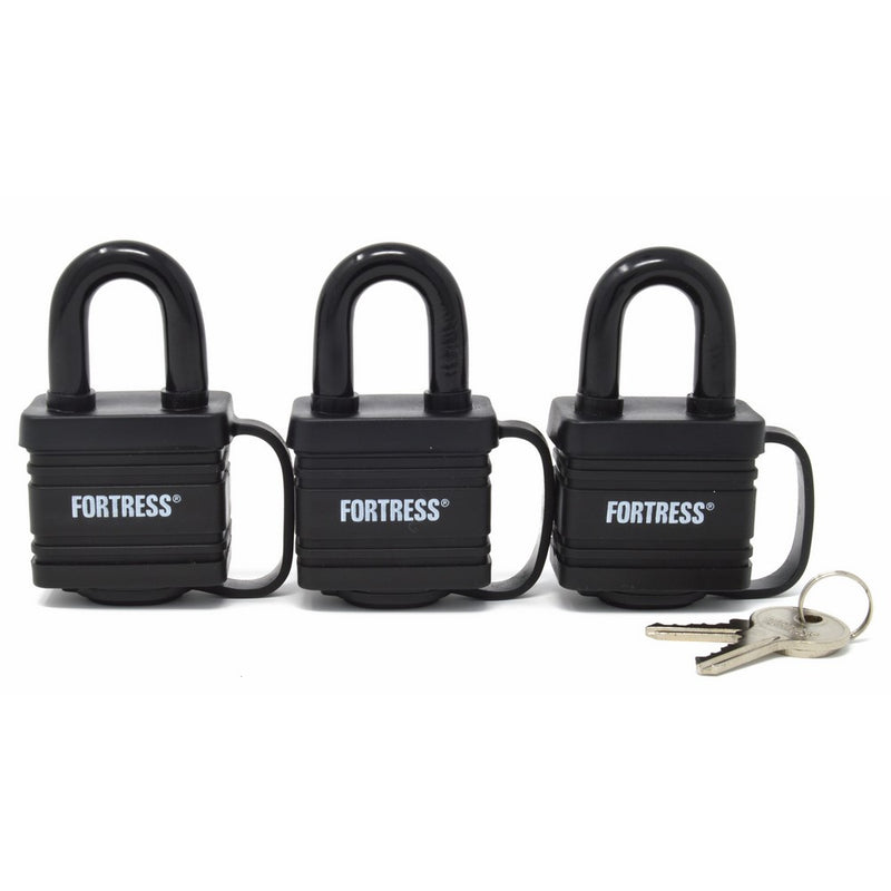 Master Lock 1804TRI Fortress Series Covered Laminated Weatherproof Padlocks, 1-9/16-Inch, Pack of 3