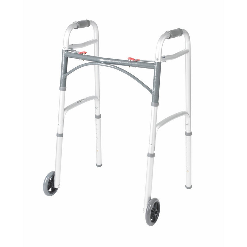 Deluxe Two Button Folding Walker with 5-Inch Wheels