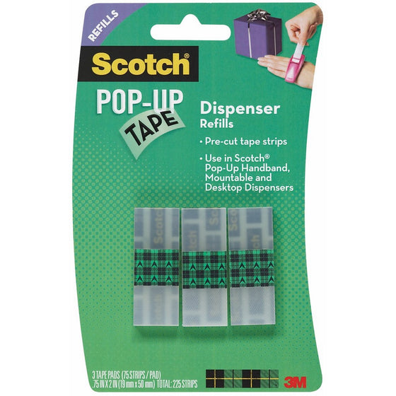 Scotch Pop-Up Tape Refills, 3/4 x 2 Inches, 75 Strips/Pad, 3 Pads/Pack (99-G)