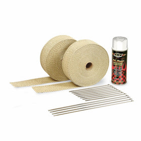DEI 010111 Exhaust / Header Wrap Kit with Hi-Temp Silicone Coating Spray - Tan Wrap / White Spray