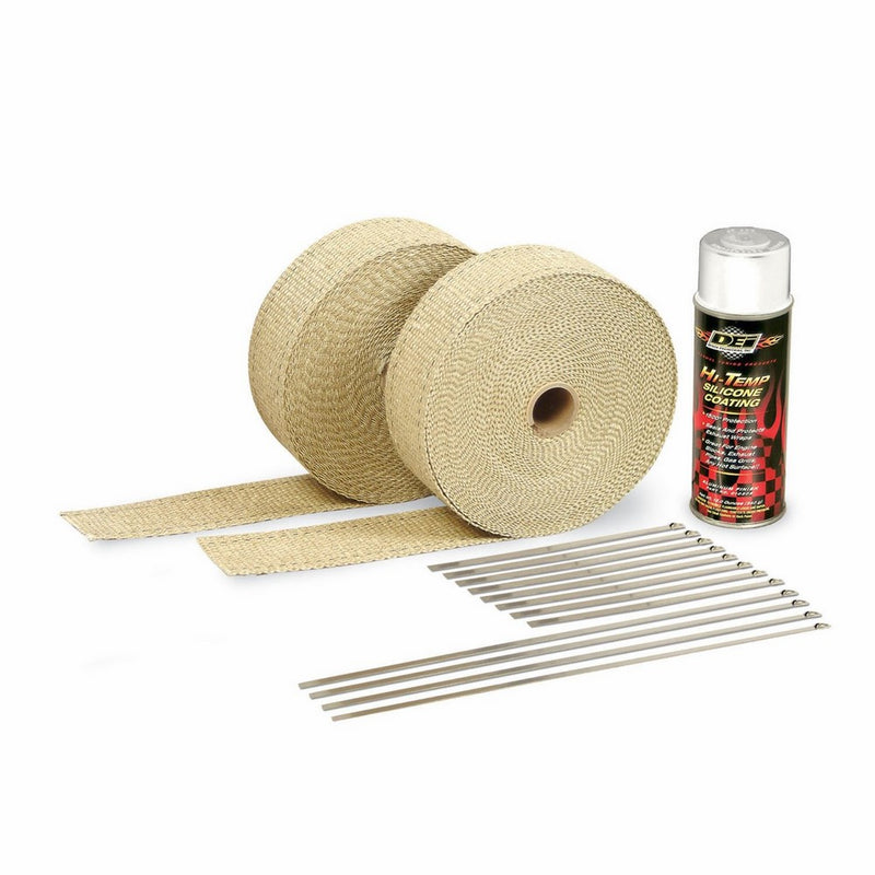 DEI 010111 Exhaust / Header Wrap Kit with Hi-Temp Silicone Coating Spray - Tan Wrap / White Spray