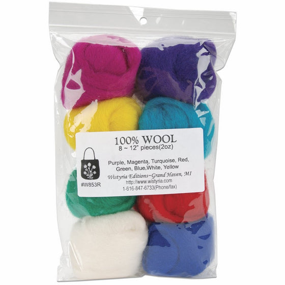 WISTYRIA EDITIONS 0.25-Ounce Wool Roving, 12-Inch, Primary, 8-Pack