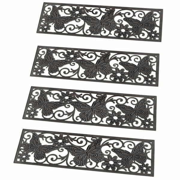 Collections Etc Butterfly Scroll Rubber Stair Treads - Set of 4, Black