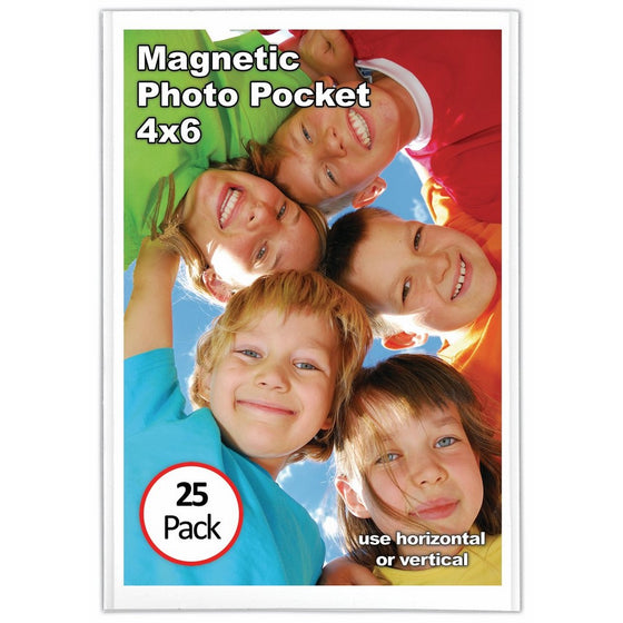 Magtech Magnetic Photo Pocket Picture Frame, White, Holds 4 x 6 Inches Photos, 25 Pack (14625)