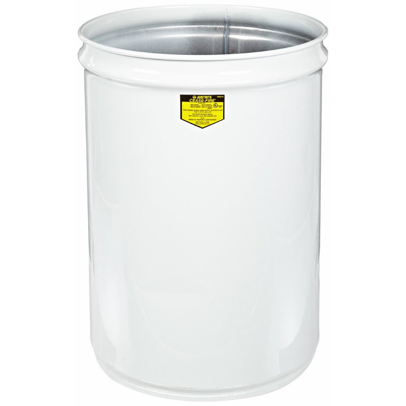 Justrite 26001W Cease-Fire Steel Drum, 12 Gallon Capacity, 14-1/2" OD x 20-1/4" Height, White