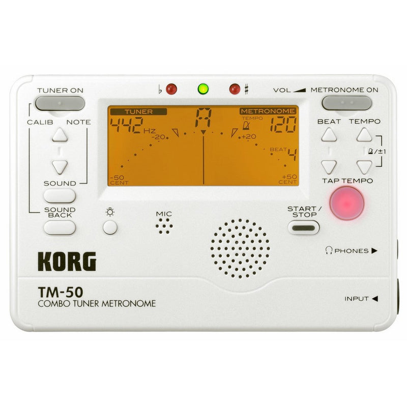 Korg TM50PW Instrument Tuner and Metronome, White
