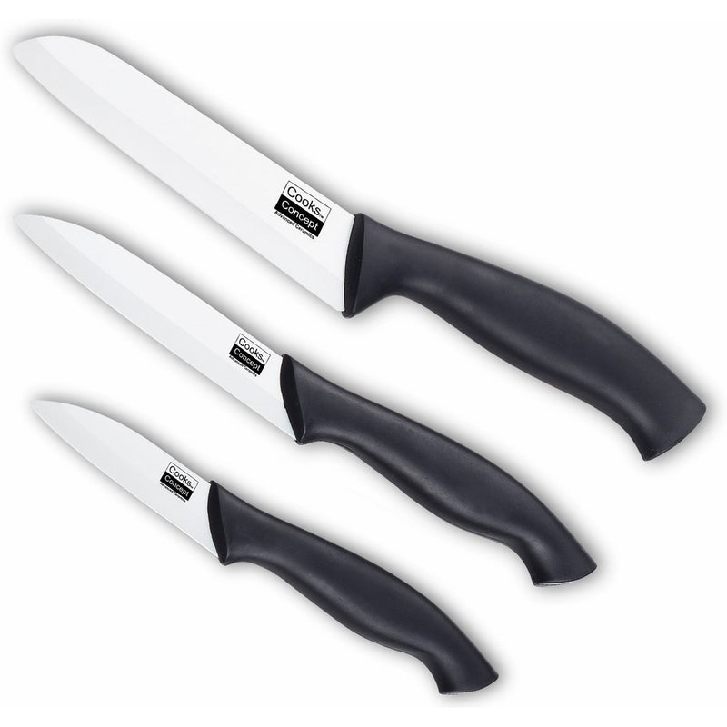 Cooks Concept 3-Piece Ceramic Santoku Chef's and Paring Knife Set with Sheaths