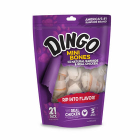 Dingo Mini Bones Made From Natural Rawhide and Real Chicken, 21-Count